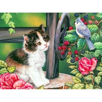 5D DIY Алмазная картина Милый кот и птица Алмазная вышивка Мозаика Вышивка крестом Горный хрусталь 20X30CM