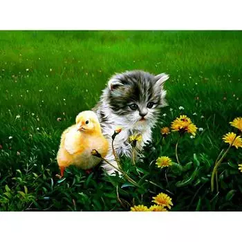 5D DIY Алмазная картина Милый кот и утка Алмазная вышивка Мозаика Вышивка крестом Горный хрусталь 20X30CM
