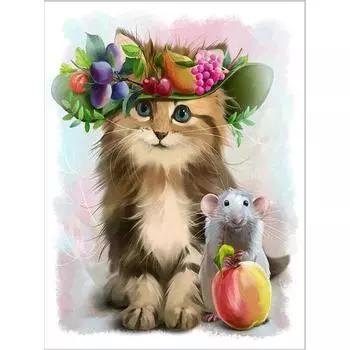 5D DIY Алмазная картина Милый кот и мышь Набор для вышивки крестом Мозаика Алмазная вышивка Роза Полный круглый/квадратный дрель Украшение дома Round 20x30cm