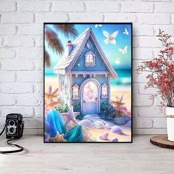 5D DIY Алмазная картина Милый маленький домик Набор для вышивки крестом Мозаика Алмазная вышивка Полный круглый квадратный дрель Украшение дома Round 30x40cm