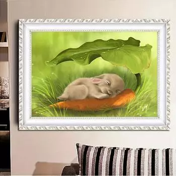 5D DIY Алмазная картина Милый маленький кролик Набор для вышивки крестом Мозаика Алмазная вышивка Полный круглый квадратный дрель Украшение дома Round 30x40cm