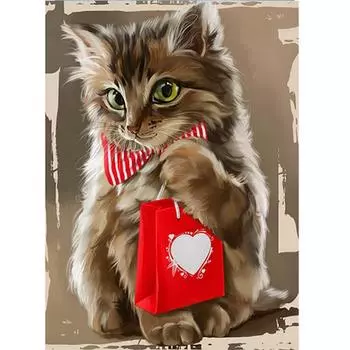 5D Diy Алмазная картина Милый мультяшный кот Полнокруглая Алмазная вышивка Игла со стразами Наклейка 15*20 cm
