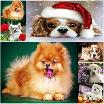 5D DIY Алмазная картина Милый щенок Симпатичные животные Алмазная вышивка Набор для вышивки крестом Полный горный хрусталь Мозаика Домашний декор Round 20x30cm