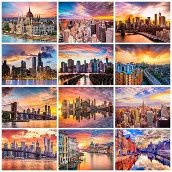 5D Diy Алмазная картина Мозаика Городской пейзаж Полная квадратная круглая вышивка Мозаика Здание Декорация Домашний декор Full Round 20x30CM