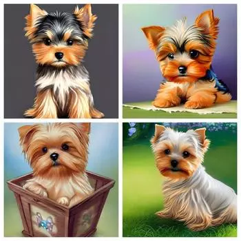 5D Diy Алмазная картина Мозаика Йоркширский терьер Собака Полная квадратная/круглая вышивка Животное Милый Новый домашний декор Full Round 20x20CM