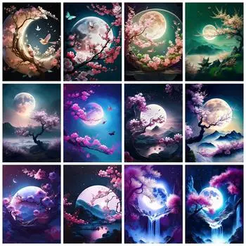 5D Diy Алмазная картина Мозаика Лунное дерево Полный квадрат Круглый вышивка крестом Набор Пейзаж Декор стены Full Round 20x30CM