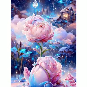 5D DIY Алмазная картина Мозаика Розовый цветок Алмазная вышивка Крестиком Ремесленный комплект Настенное искусство 30x40 см/12x16 дюймов 30x40cm NO Frame