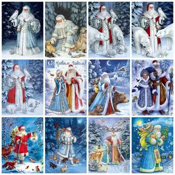 5d Diy Алмазная картина Мозаика Санта-Клаус Домашний декор Вышивка крестом Дед Мороз Рождество Зима Наклейка на стену Full Round 20x30CM