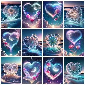 5D Diy Алмазная картина Мозаика Сердце Цветок Полный квадрат Круглый Вышивка Пляж Пейзаж Домашний декор Full Round 20x30CM