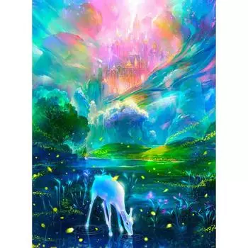 5D DIY Алмазная картина Мозаика Замок лани Алмазная вышивка со стразами Вышивка крестом 20X30CM