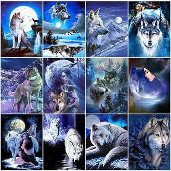 5D DIY Алмазная картина Мультфильм Волк и девушка Алмазная вышивка Набор для вышивки крестом Полный горный хрусталь Мозаика Домашний декор Round 20x30cm