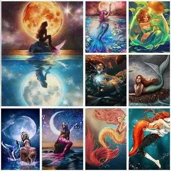 5D DIY Алмазная картина Мультфильм Русалка Алмазная вышивка Набор для вышивки крестом Полный горный хрусталь Мозаика Домашний декор Round 20x30cm