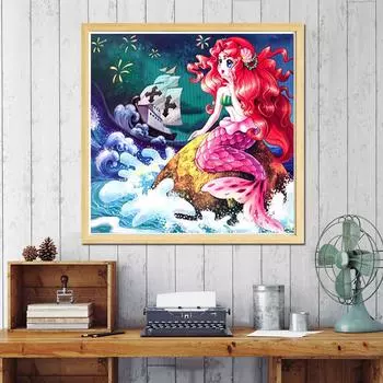 5D DIY Алмазная картина Мультфильм Русалка Принцесса Вышивка крестом Полный Алмазная вышивка Домашний декор 30x30CM