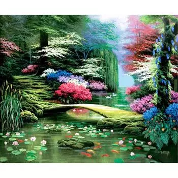 5D Diy Алмазная картина Мультфильм Пейзаж Озеро и мост Вышивка крестиком Алмазная мозаика Алмазная вышивка 20X30CM