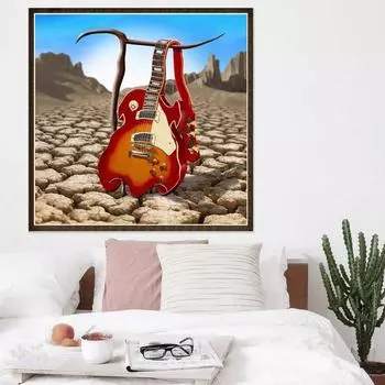 5D DIY Алмазная картина Мультфильм гитара Вышивка крестом Алмазная вышивка Полный круглый смолы ручной работы 30x30CM