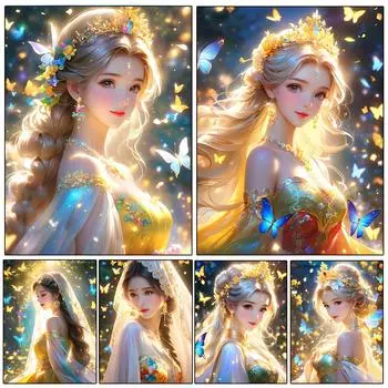 5D Diy Алмазная картина Мультфильм Цветочная девочка Полная Алмазная мозаика Вышивка Мечта Бабочка Набор для вышивки крестом Украшение для дома Full Round 20x30CM