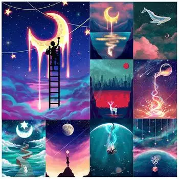 5D DIY Алмазная картина Мультфильм Луна Искусство Алмазная вышивка Набор для вышивки крестом Полный горный хрусталь Мозаика Домашний декор Round 20x30cm