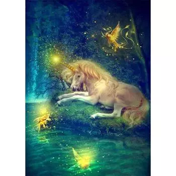 5D DIY Алмазная картина Мультфильм Единорог Алмазная вышивка Полный мозаичный набор Наборы для вышивки крестом Домашний декор Подарки ручной работы Round 20x30cm