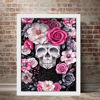 5D Diy Алмазная картина Мультфильм цветы и скелеты Набор для вышивки крестом Полная алмазная вышивка Мозаика Художественная картина Стразы Декор Подарок Full Round 20x30cm