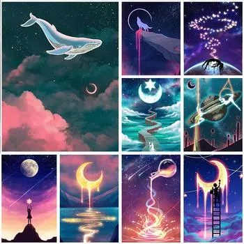 5D DIY Алмазная картина Мультфильм Красивая Луна Алмазная вышивка Набор для вышивки крестом Полный горный хрусталь Мозаика Домашний декор Round 20x30cm