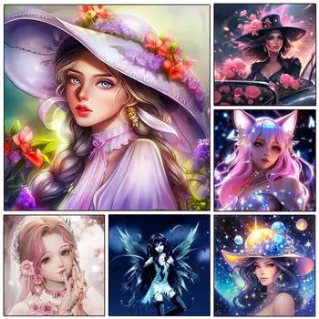 5D DIY Алмазная картина Мультяшные картинки Девушка Мозаика Искусство Полный Круглый Набор для вышивки крестом Стразы Украшение для дома Подарок Full Round 20x20CM