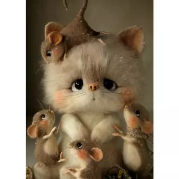 5D DIY Алмазная картина Мышь и кошка Алмазная вышивка Полный набор мозаики Вышивка крестом Домашний декор Подарки ручной работы Round 20x30cm