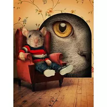 5D DIY Алмазная картина Мышь Кот 3D Горный хрусталь Вышивка Крестом 5D Домашний Декор Подарок 20X30CM