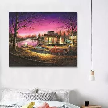 5D DIY Алмазная картина на берегу озера Семья Вышивка Крестом Горный хрусталь Мозаика Домашний декор 20X30CM