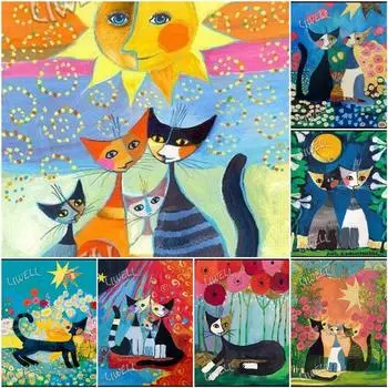 5D DIY Алмазная картина Набор Кошка Искусство Алмазная вышивка Стразы Украшения для дома Round 20x30cm