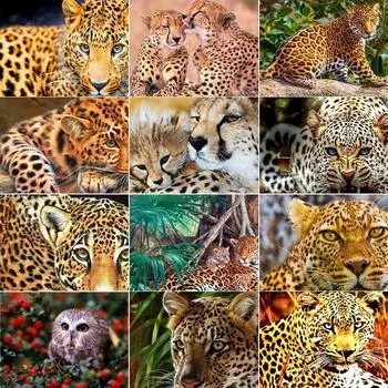 5D DIY Алмазная картина Набор Леопардовое искусство Алмазная вышивка Стразы Украшения для дома Round 20x30cm