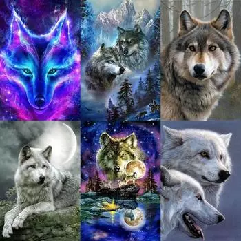 5D DIY Алмазная картина Набор Пейзаж Волк Искусство Алмазная вышивка Стразы Украшения для дома Round 20x30cm