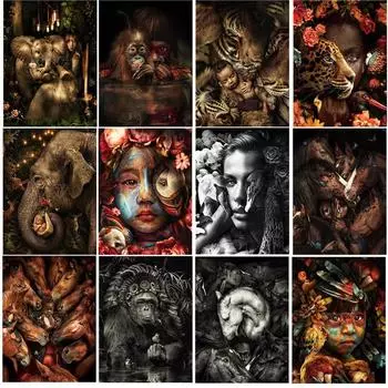 5D DIY Алмазная картина Набор Темное искусство Алмазная вышивка Стразы Украшения для дома Round 20x30cm