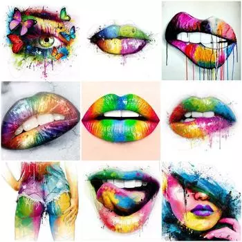 5D DIY Алмазная картина Наборы для вышивки крестом Алмазная мозаика Красочные губы Полный круглый дрель Пейзаж Ремесло De Full Round 20x30CM