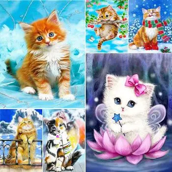 5D DIY Алмазная картина Непослушный милый кот Алмазная вышивка Набор для вышивки крестом Полный горный хрусталь Мозаика Домашний декор Round 20x30cm