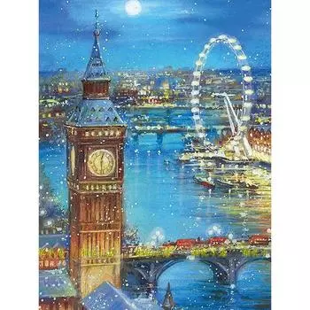 5D DIY Алмазная картина Ночной вид Изображение Стразы Полный дрель Алмазная вышивка Домашний декор Full Round 20X30CM