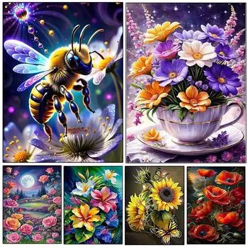 5D DIY Алмазная картина Новинка 2024 Милые пчелы и цветы Мозаика Животный пейзаж Картина Вышивка Украшения Подарок ручной работы Full Round 20x30CM