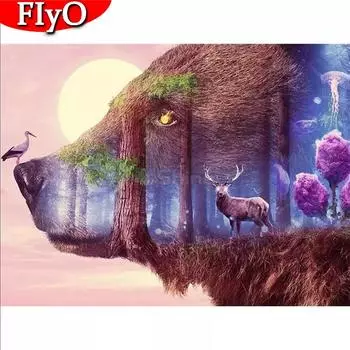 5D DIY Алмазная картина Новое животное Медведь Алмазная вышивка Распродажа Птица Олень Фотографии Стразы Мозаика Декор для дома Full Round (20X30CM)