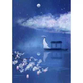 5D DIY Алмазная картина Одинокая лодка, наблюдающая за Луной Алмазная Алмазная вышивка Полный мозаичный набор Наборы для вышивки крестом Домашний декор Подарки ручной работы Round 20x30cm