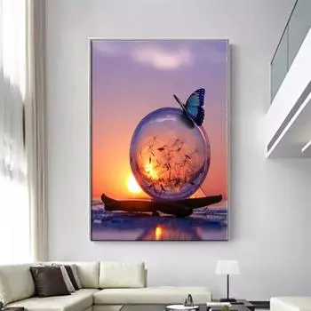 5D Diy Алмазная картина Одуванчик и бабочка Набор для вышивки крестом Полная алмазная вышивка Мозаика Художественная картина Стразы Декор Подарок Full Round 20x30cm