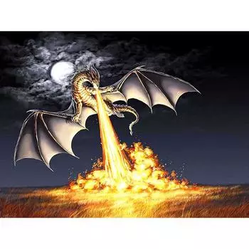 5D DIY Алмазная картина Огонь Дракон Алмазная вышивка Полный набор мозаики Вышивка крестом Домашний декор Подарки ручной работы Round 20x30cm