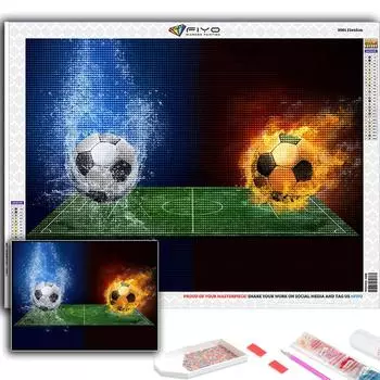 5D Diy Алмазная картина Огонь и вода Футбол Вышивка крестом Полная Алмазная вышивка Мозаика Full Round 20X30CM