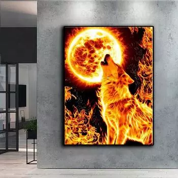 5D Diy Алмазная картина «Огонь волка», набор для вышивки крестом, полная алмазная вышивка, мозаика, художественная картина, декор из страз, подарок Full Round 20x30cm