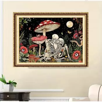 5D Diy Алмазная картина, охватывающая скелеты под грибами, набор для вышивки крестом, полная алмазная вышивка, мозаика, художественная картина, декор из страз, подарок Full Round 20x30cm