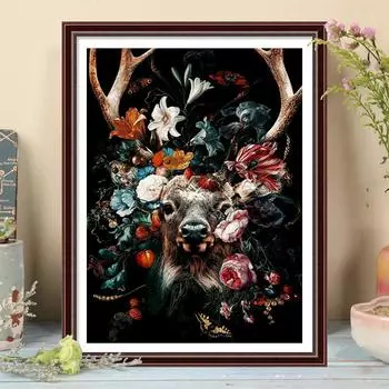 5D DIY Алмазная картина Олень Цветок Набор для вышивки крестиком Мозаика Алмазная вышивка Роза Полный круглый/квадратный дрель Украшение дома Round 30x40cm