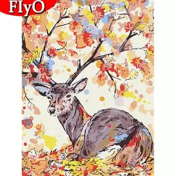 5D DIY Алмазная картина Олень Рождественский подарок Алмазная вышивка Крестиком Животное Рукоделие Осенние украшения Full Round (20X30CM)