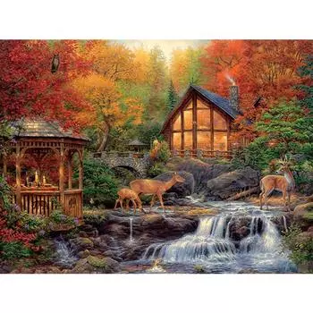 5D DIY Алмазная картина Осенний лес Олень Алмазная вышивка Полный мозаичный набор Наборы для вышивки крестом Домашний декор Подарки ручной работы Round 20x30cm