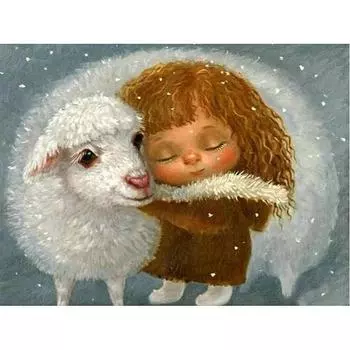 5D DIY Алмазная картина Овца и маленькая девочка Набор для вышивки крестом Мозаика Алмазная вышивка Роза Полный круглый/квадратный дрель Украшение дома Round 20x30cm