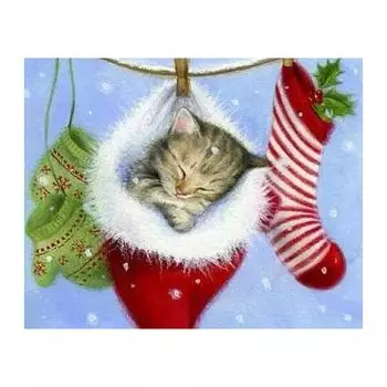 5D Diy Алмазная картина Окс Кошка Алмазная вышивка Крестом Домашний декор Подарки ручной работы Round 20x30cm