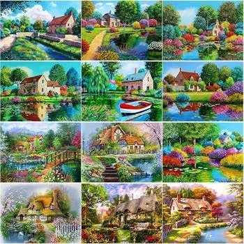 5D DIY Алмазная картина «Озеро», Цветной пейзаж, Дерево, Алмазная вышивка, стразы, ремесла, полная круглая дрель, домашний декор, художественный подарок Full Round 15x20CM