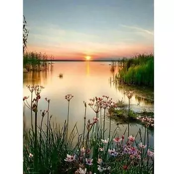 5D DIY Алмазная картина Озеро Закат Пейзаж Вышивка крестиком Полный круглый Алмазная вышивка 20X30CM